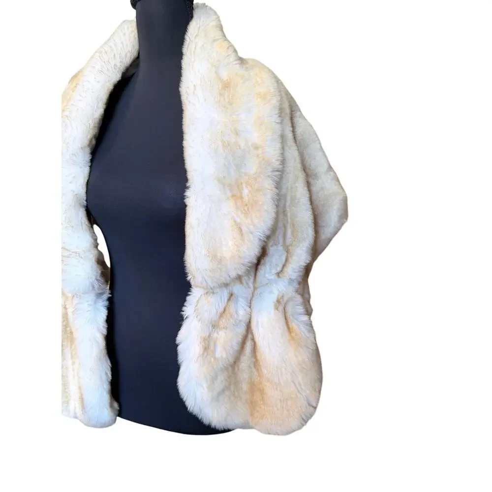 Faux fur stole wrap white with orange brown tips fully satin lined wedding chic